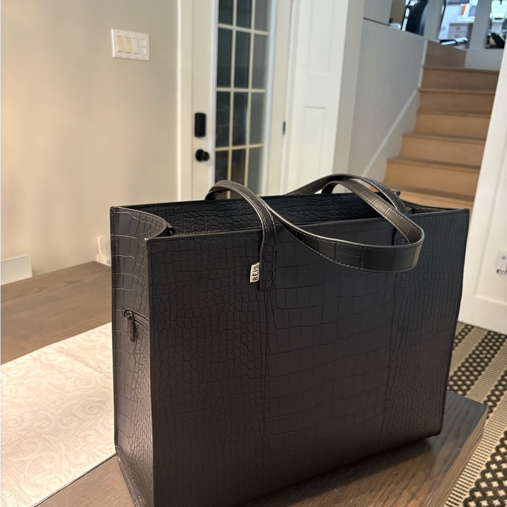BEIS The Large Work Tote in Black Croc